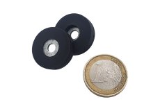 (2) slip-resistant rubber coated round base magnet with threaded stud 22mm