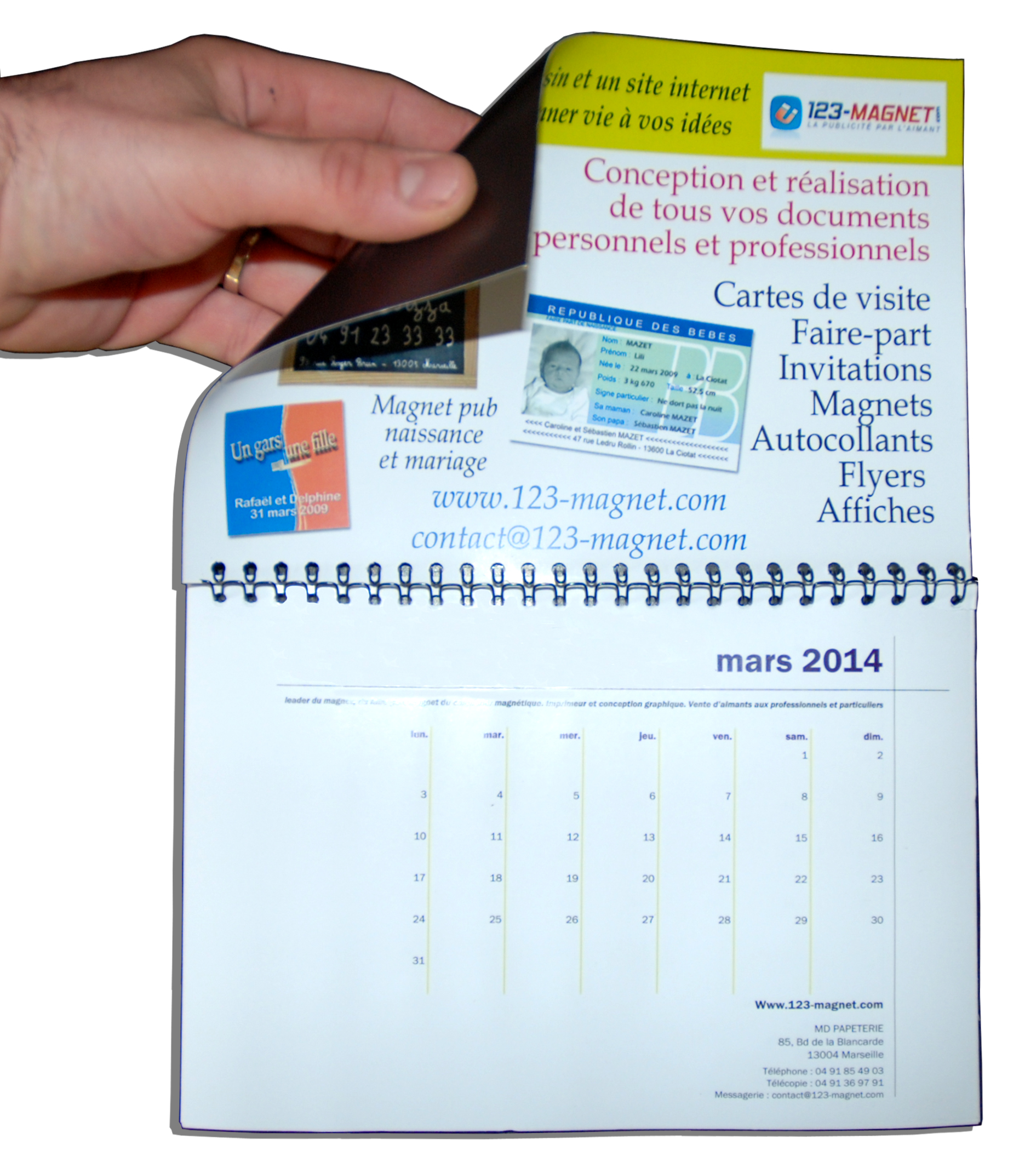 Calendrier magnétique 30x21cm reliure métal Calendrier magnétique